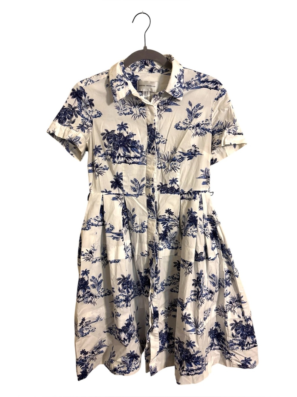 Donna‎ Morgan Blue White Palm Tree A-Line Dress Size 6 Petite